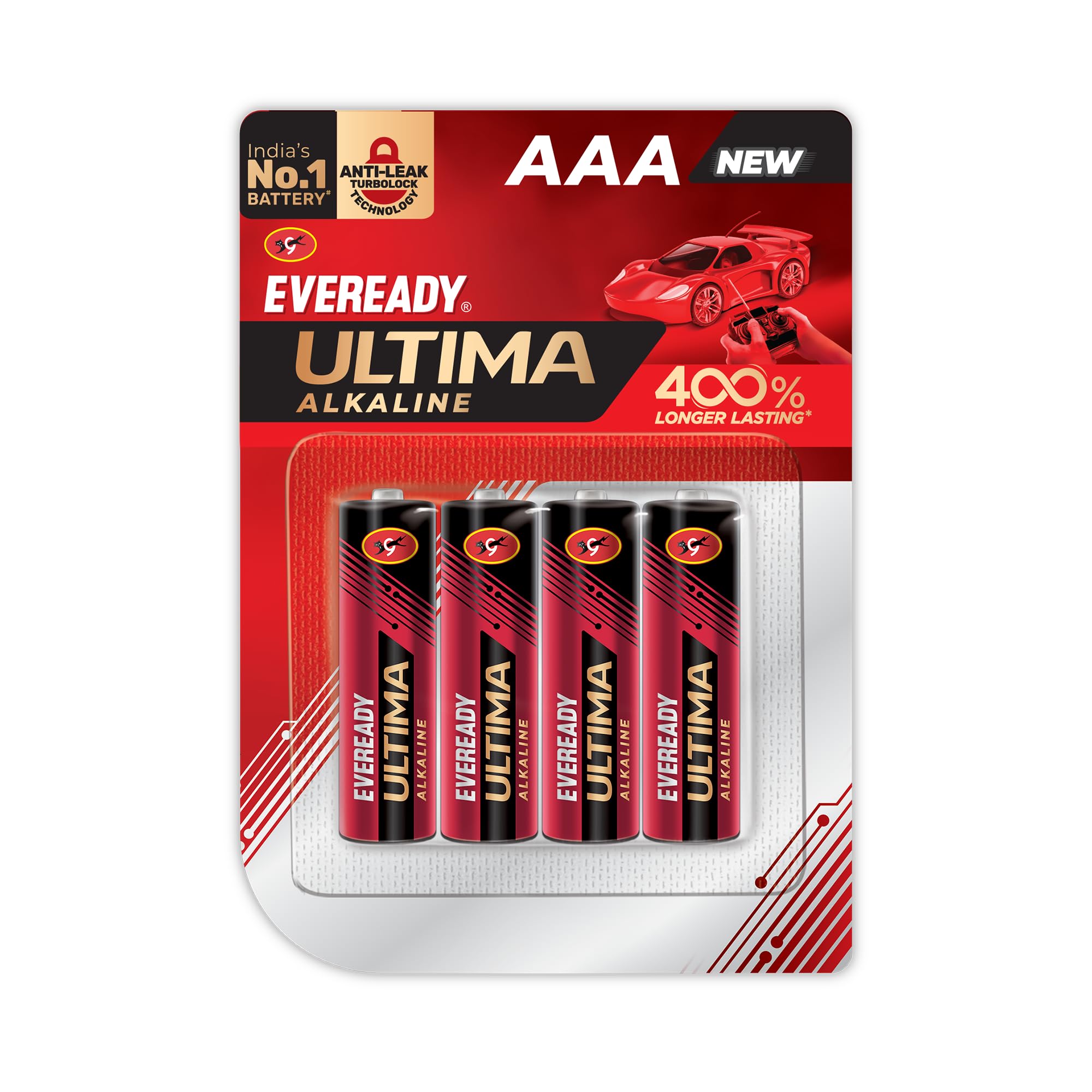 Eveready Ultima Alkaline AAA Battery, 400% Longer Lasting, Anti-Leak Turbolock Technology, Eco-Friendly Batteries for High-Drain Devices Household Devices & Toys, Pack of 4-image-4