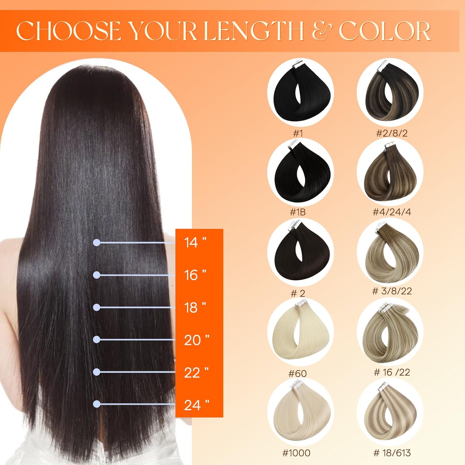 Full Shine Injection Tape in Hair Extensions Color 4/24/4 Brown Fading to Blonde and Brown 16 Inch Invisible Skin Weft 40G 20 Pcs Machine Remy Seamless Tape in Hair Extensions Add Volume