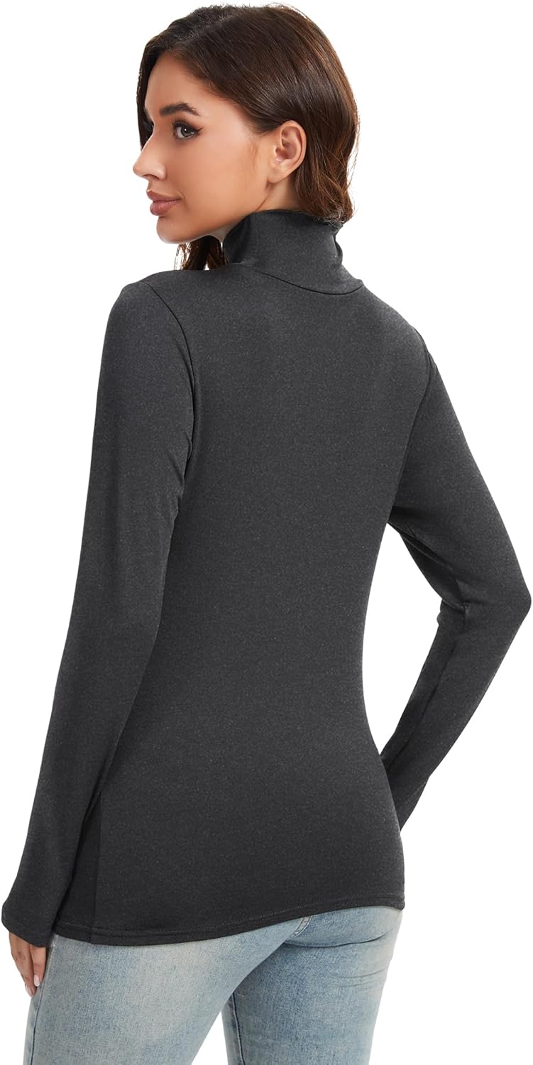 5 Pack Turtleneck Thermal Shirts for Women, Turtle Neck Long Sleeve Fleece Lined Base Layer Underwear Tops - Image 4