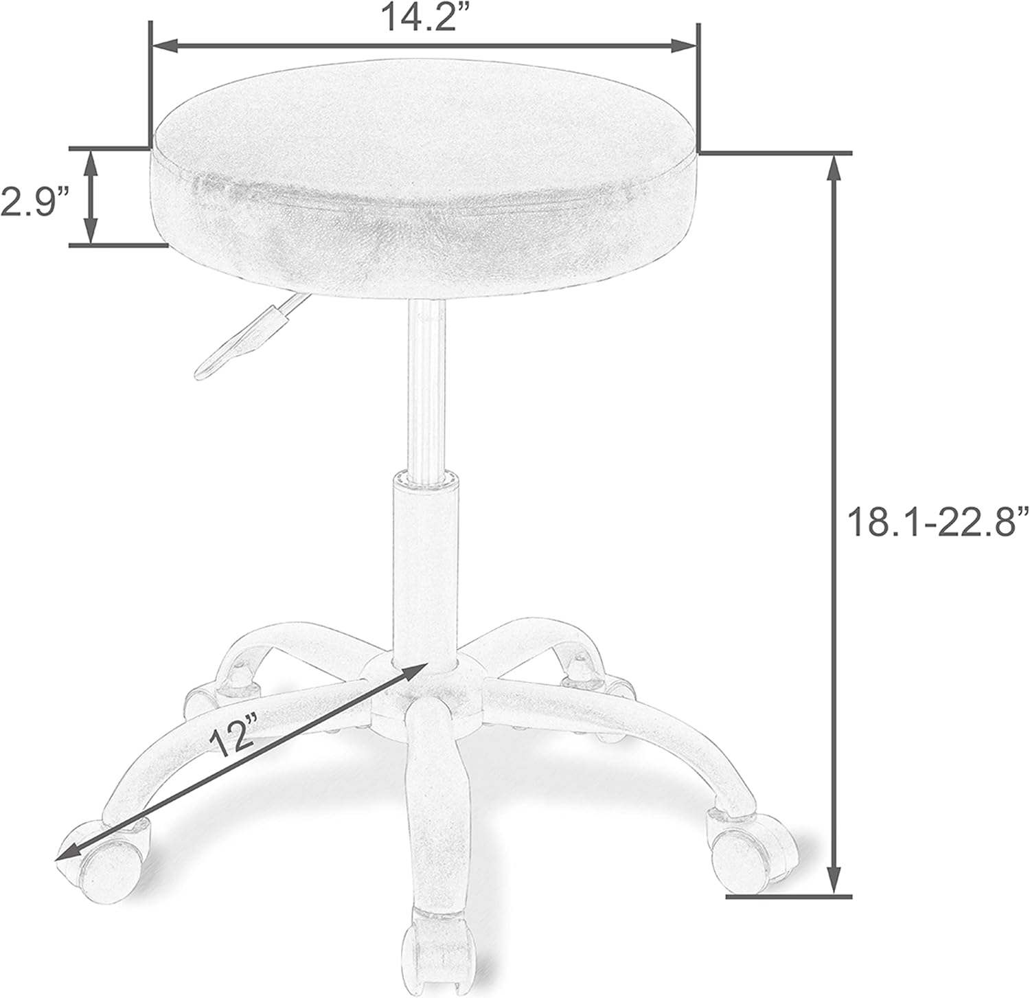Allewie Round Rolling Stool PU Leather Height Adjustable Swivel Drafting Work SPA Medical Salon Stools Chair with Wheels and Soft seat Padding, Fully Black