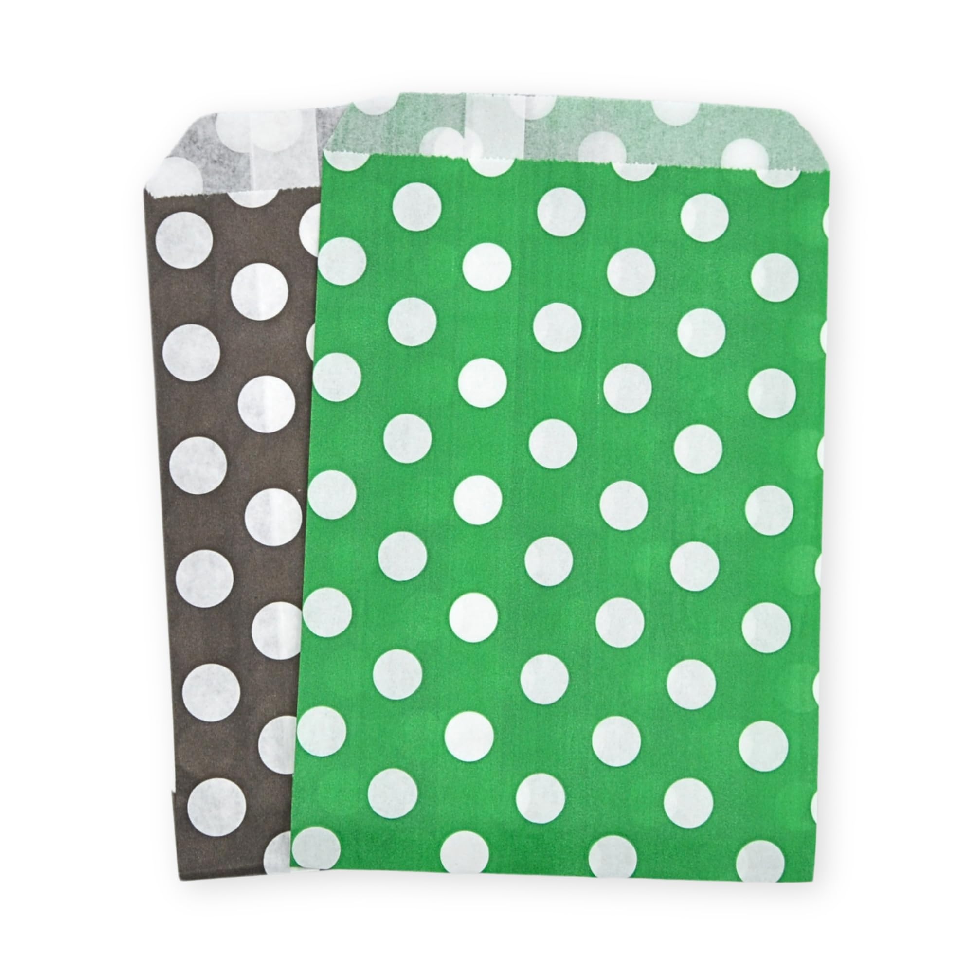 celloexpress 7" x 9" Black & Green Polka Dot Paper Sweet Bags - Classic Confectionery Gift Shop Goodie Party Bags (Pack of 250)