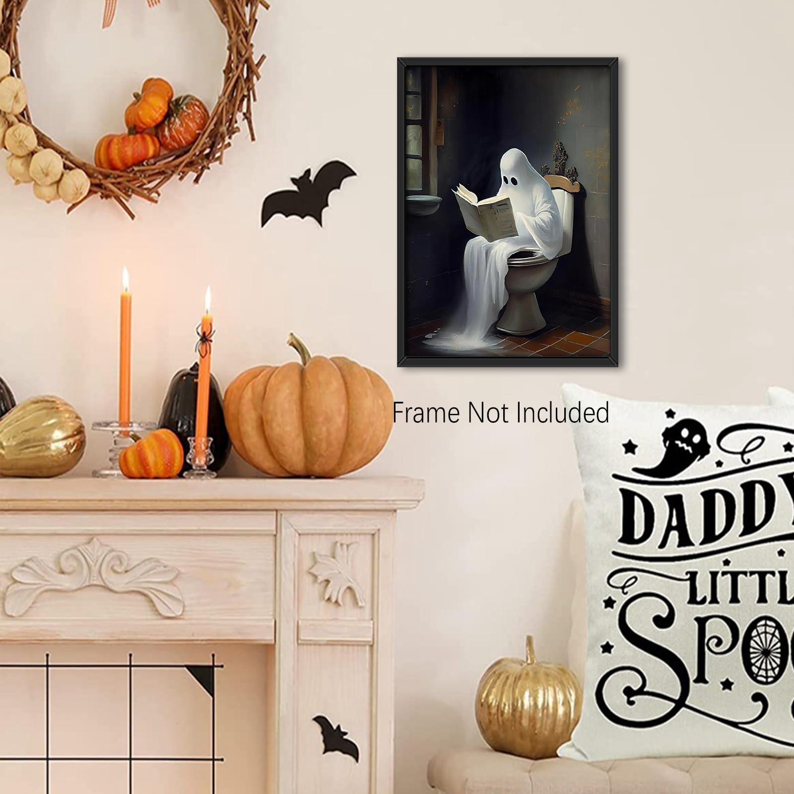 Décoration Fantôme Halloween Style Dark Academia Poster Fantôme Halloween - Déco Murale Rétro 40,6x60cm - Style Dark Academia Affiche Fantôme Fleurs Cadre
