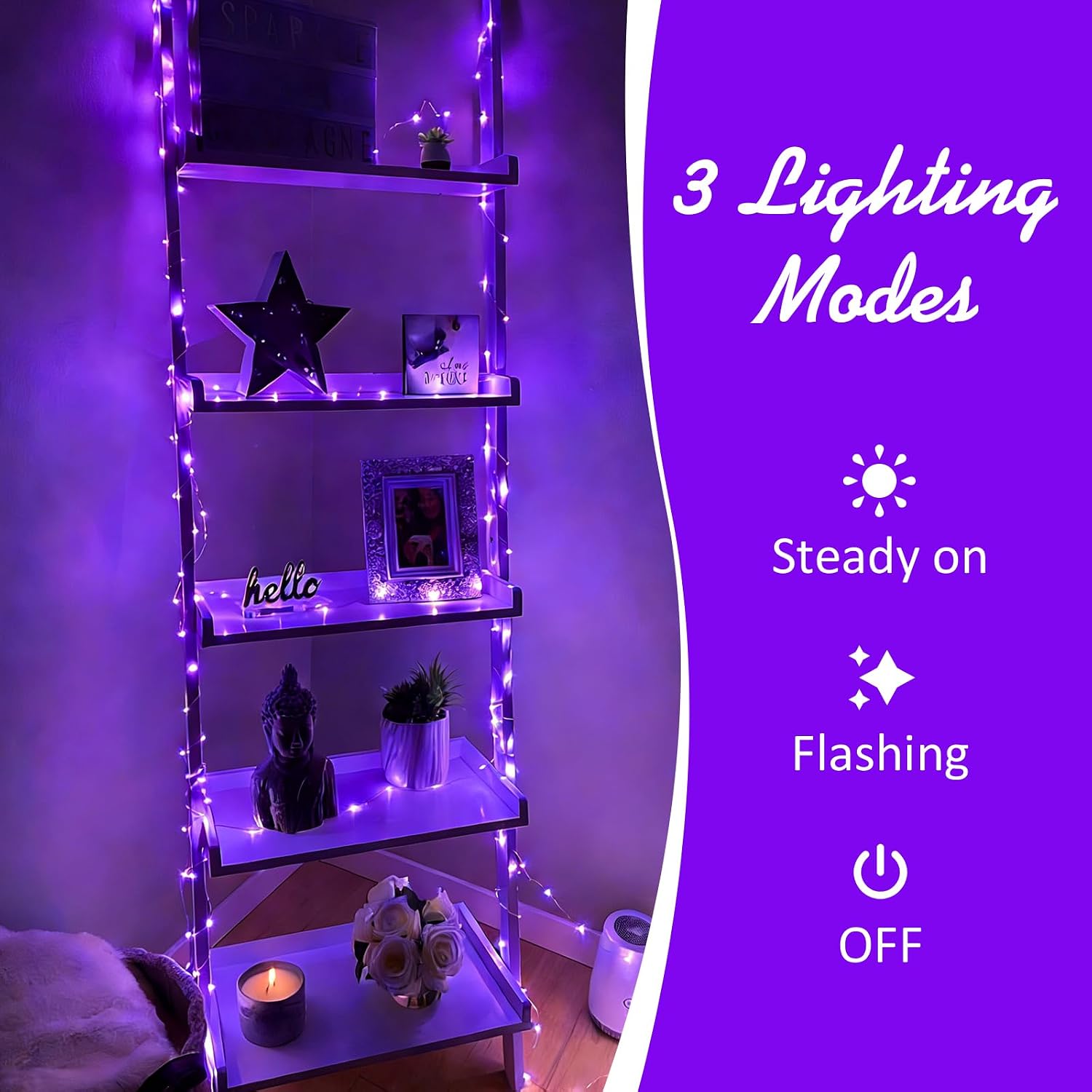 QITONG Purple Fairy Lights Battery Operated, 6 Pack Each 16ft 50 LED Outdoor String Lights, Silver Wire Mini Twinkle Light Indoor