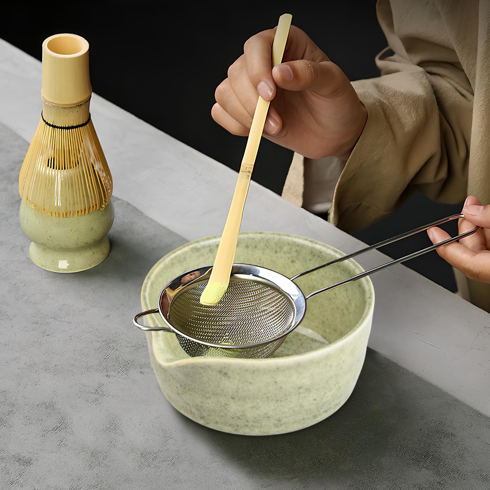 Matcha Set,Matcha Kit,Bol à Matcha Avec Bec Verseur,Fouet En Bambou