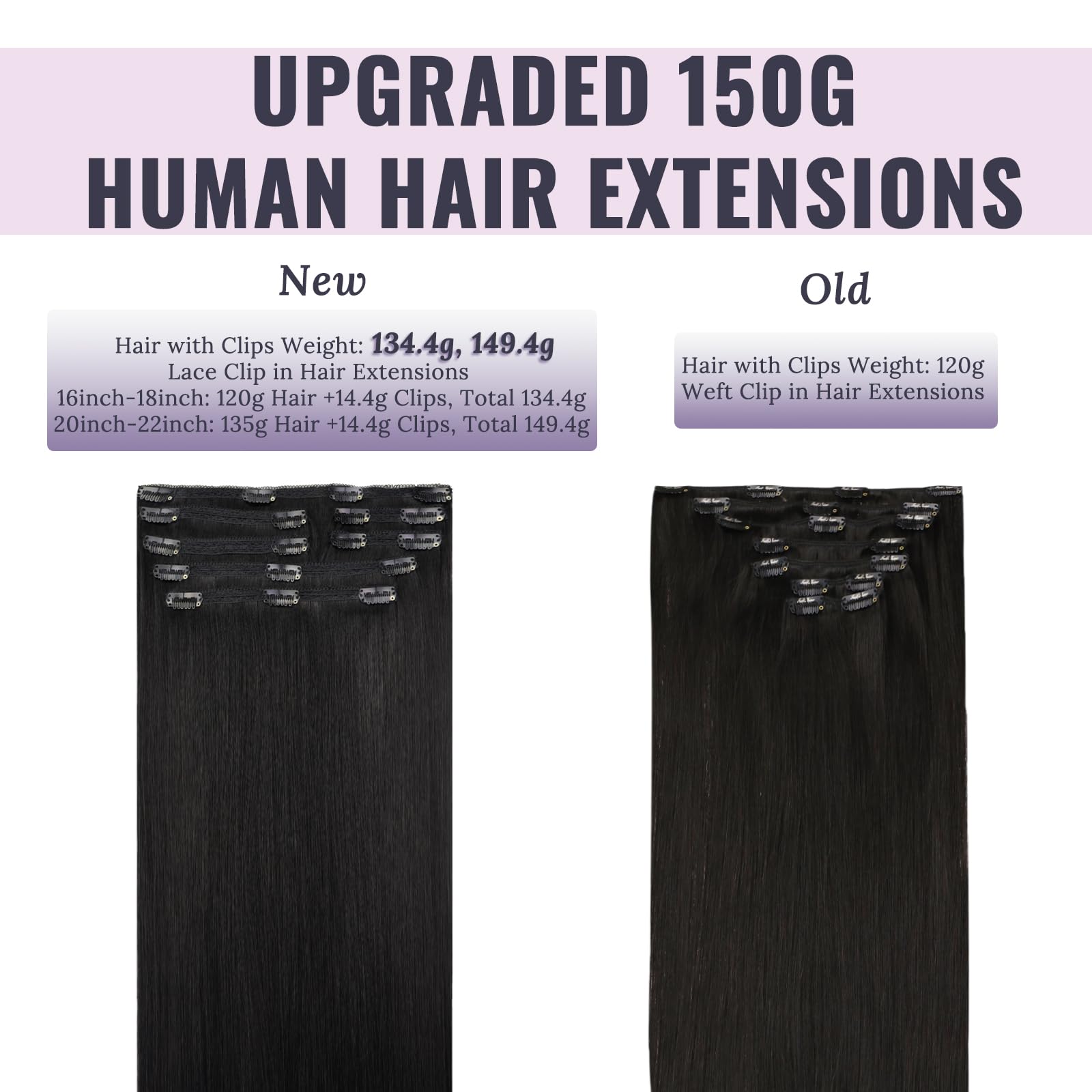 Fshine Extension Clip in Capelli Veri 22 Pollici 7 Pezzi Nero Lisci Capelli Dei Capelli Umani Reale Lisci Capelli 150G Extension Lisce Clip Double Weft Clip In Hair Extensions #1