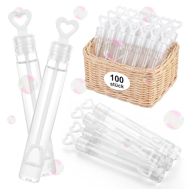 Sweelov 100 Pompas de Jabón para Bodas Burbuja Pomperos Varita Tubo con Líquido para Boda Fiesta, Blanco