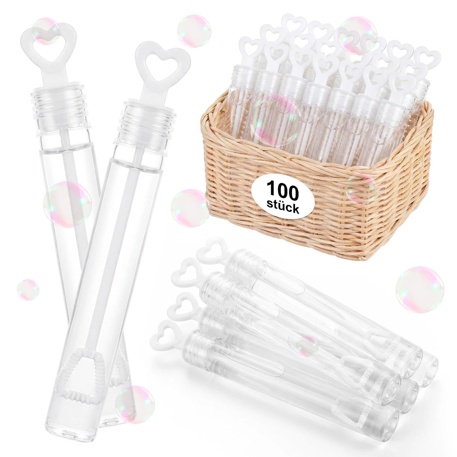 Sweelov 100 Pompas de Jabón para Bodas Burbuja Pomperos Varita Tubo con Líquido para Boda Fiesta, Blanco