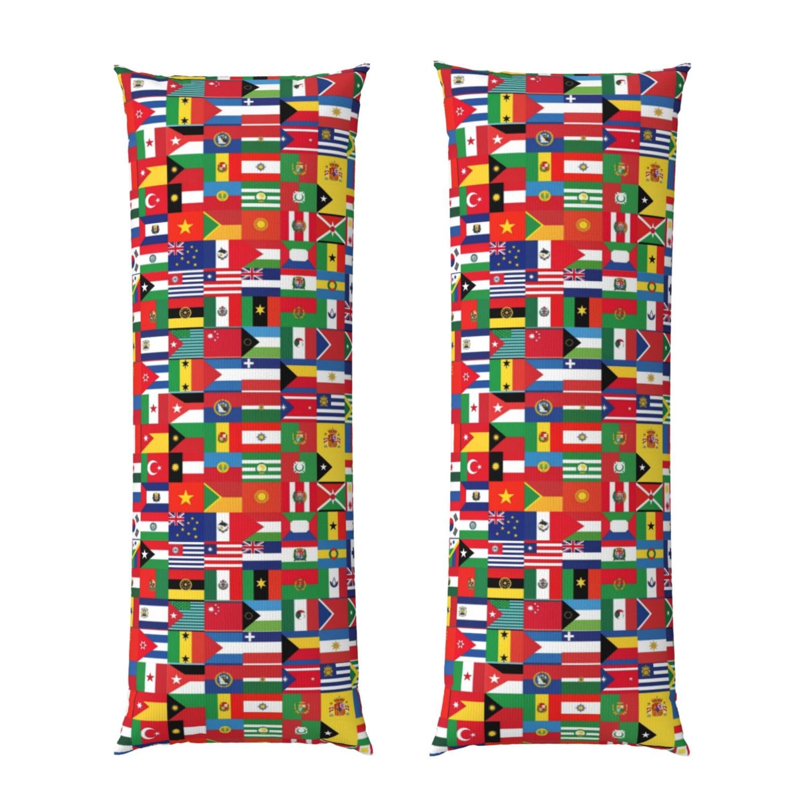 Body Pillow Case 20x60 World of Flag, Zippered Cozy Pillow Cover, Soft Plush Cushion Protector, Machine Washable for Bed Sofa Couch
