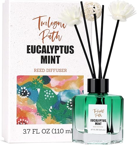 TWILIGHT PATH Difusor de varillas de eucalipto y menta, difusor de varillas de 3.9 onzas (3.9fl oz), juego de difusor de fragancia para el hogar,