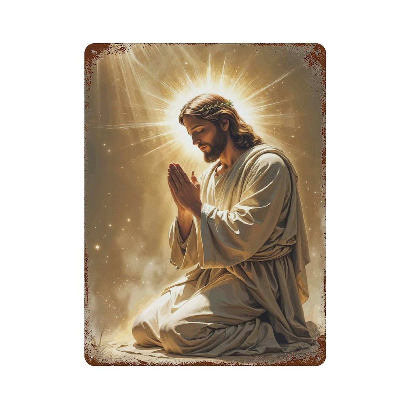 Jesus Christ Prayer Distressed Metal Wall Sign 15.7"x11.8", Ideal for Garage, Bar And Workshop Decor