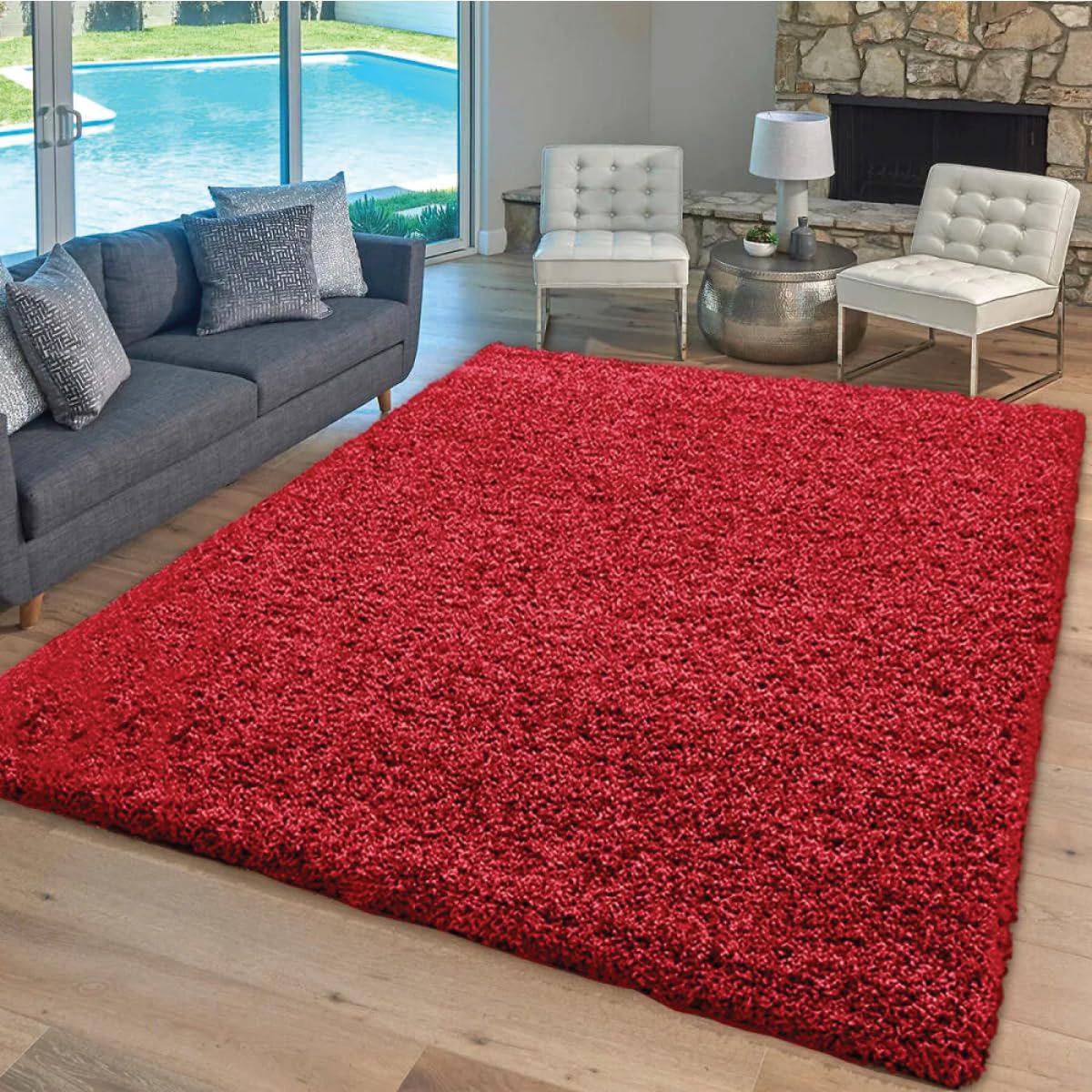 Tapis antidérapant rouge de 160x230 cm pour grand salon et chambre moderne
