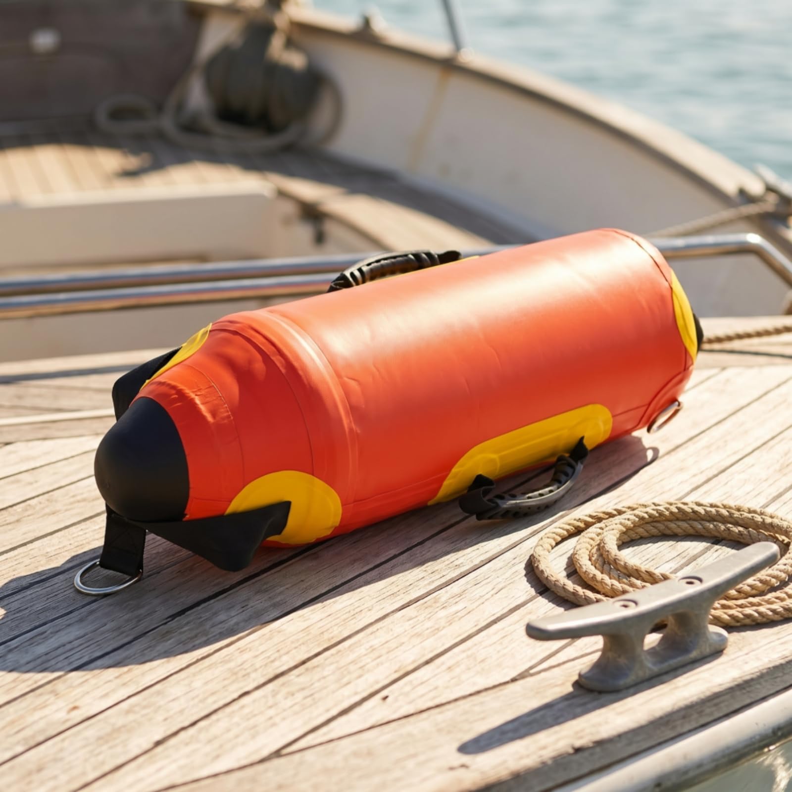 Perfeclan de Pesca Inflable Flotador Cilíndrico Señalizador de Agua con Alta Visibilidad Extremos Dos -Rings Material PVC Nylon Adecuada para Anclaje Temporal y Seguimiento de Ríos 15L