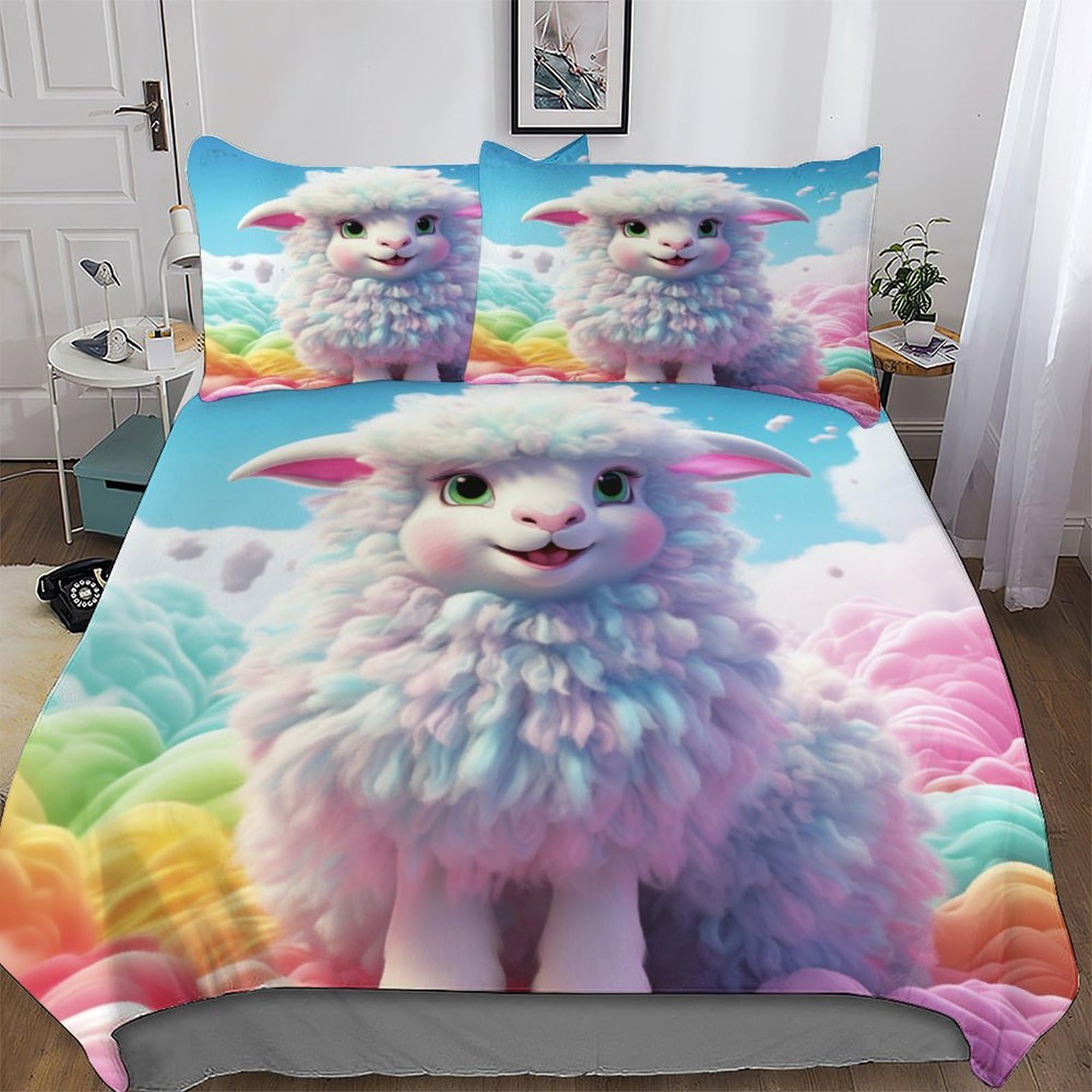 Housse de couette douce mouton mignon contre le linge rêche lit king 3 pcs