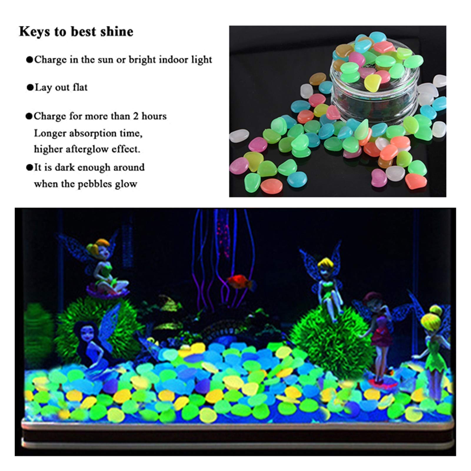 100 Pietre Luminose Per Giardino E Acquario - Ciottoli Di Resina, Colorati, Assorbono Luce E Brillano Al Buio - Foto 11
