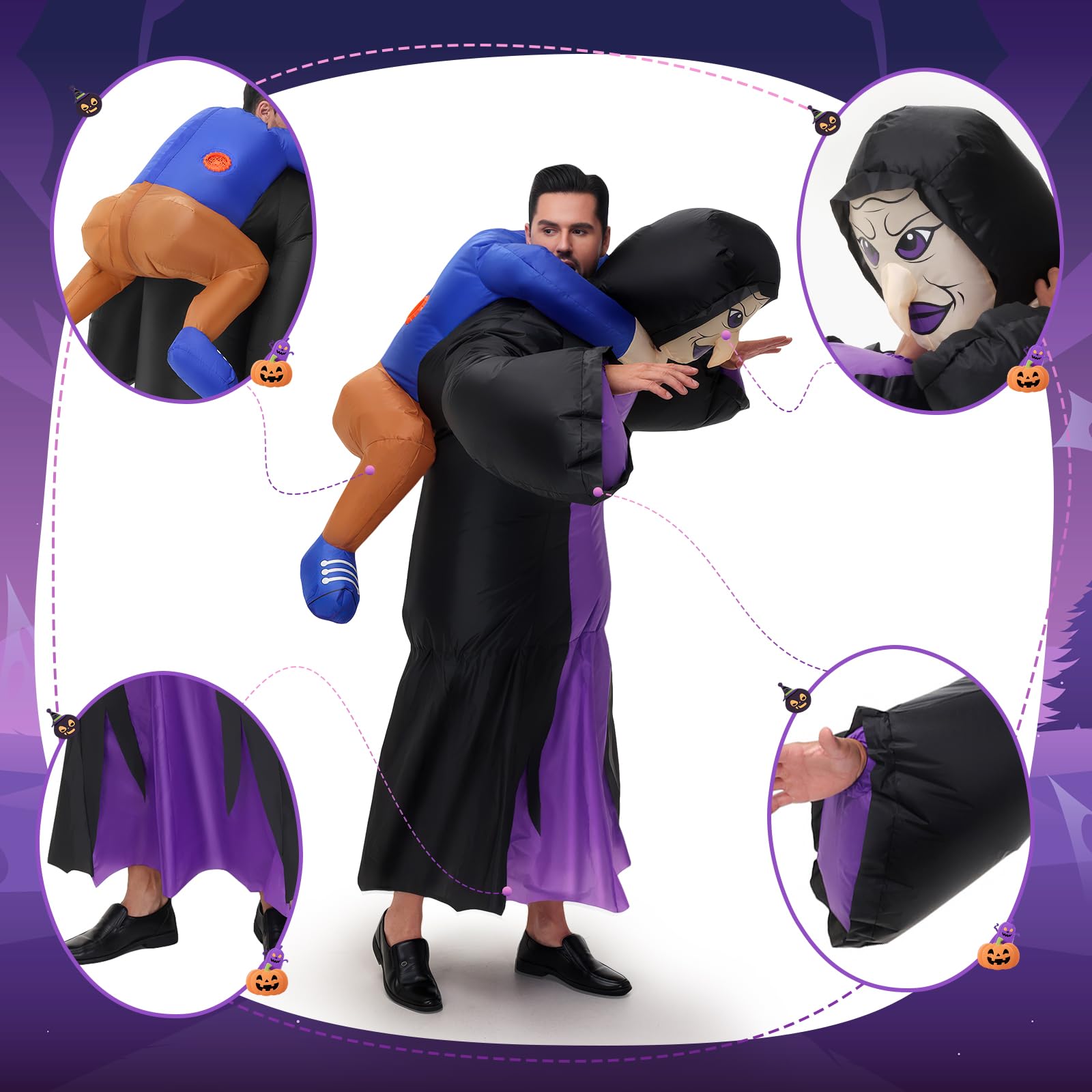 Poptrend Nadmuchiwany kostium czarownicy dla dorosłych dzieci na Halloween śmieszne kostiumy dmuchane garnitur damski męski świąteczny kostium na imprezę cosplay