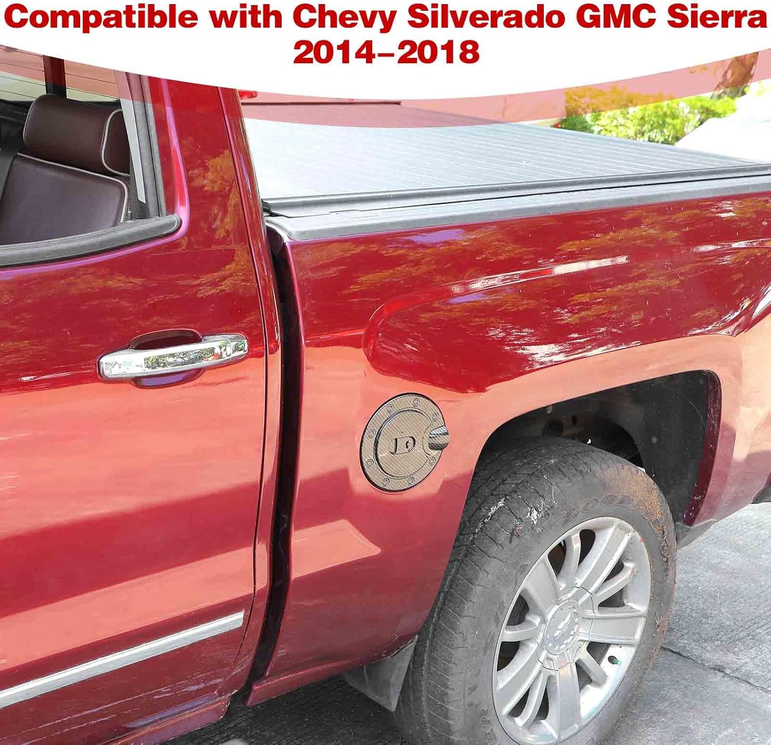 for Silverado Fuel Filler Door Gas Tank Cap Cover Trim for Chevy Silverado GMC Sierra 2014-2018 Carbon Fiber Exterior Accessories