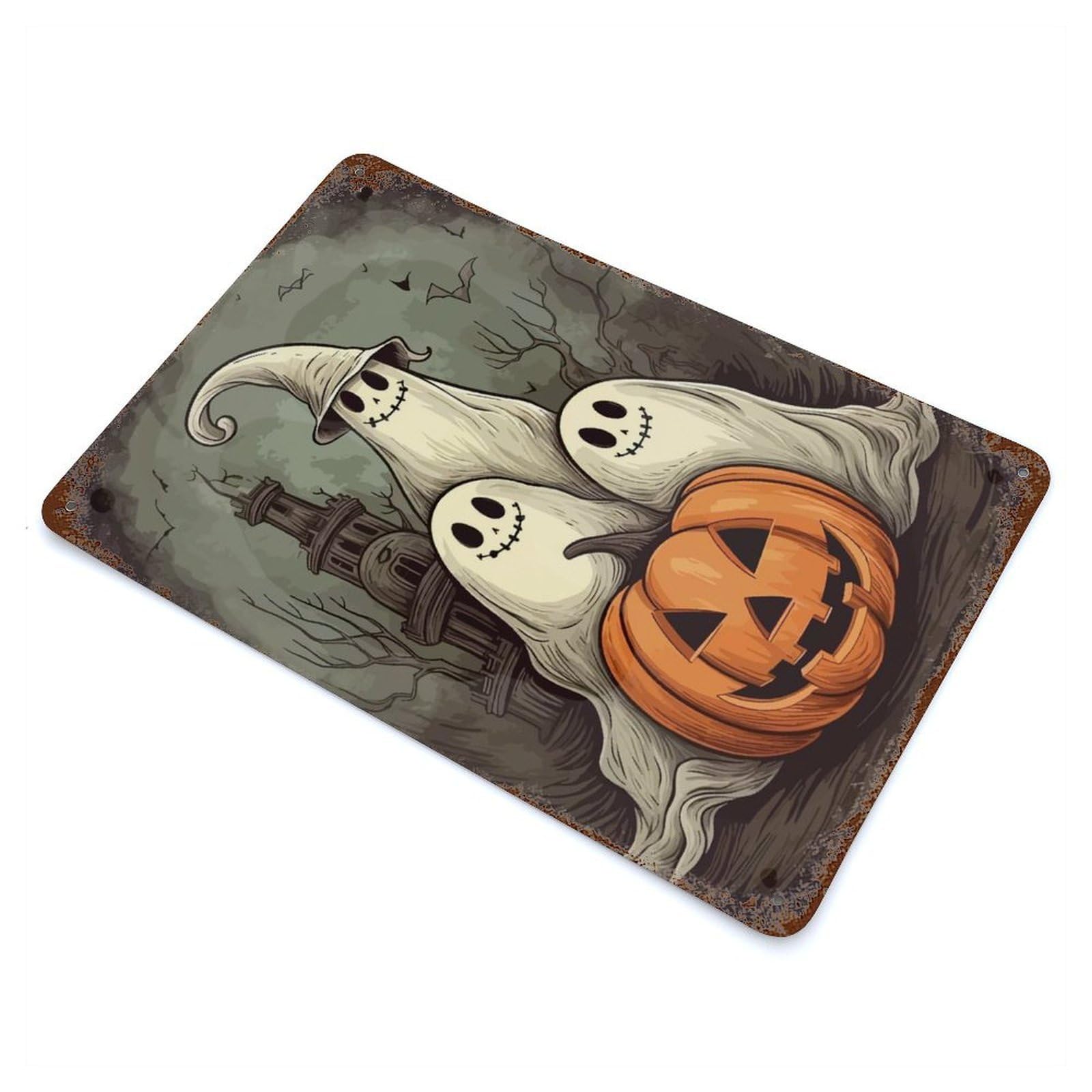 Halloween Ghosts And Pumpkin Decorative Tin Sign 11.8"x7.9", for Bistro, Counter And Cafe Decor, Classic Wall Plaque