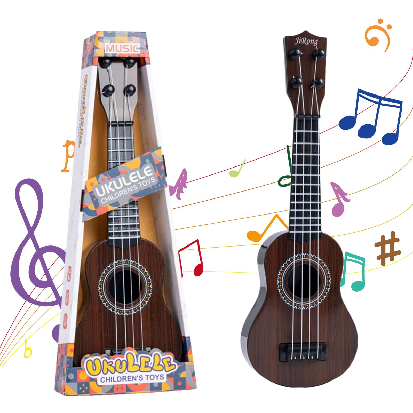 Mini Guitarra Ukelele de Juguete de 4 Cuerdas para Niños, Juguetes de Guitarra para niño pequeños con un simpático Dinosaurio, Ukelele para Niños como Instrumento Musical (A5)
