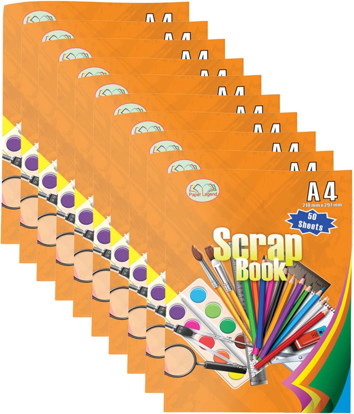 Set of 10 A4 Staple Bound Scrapbooks 5 Assorted Colours Sheets