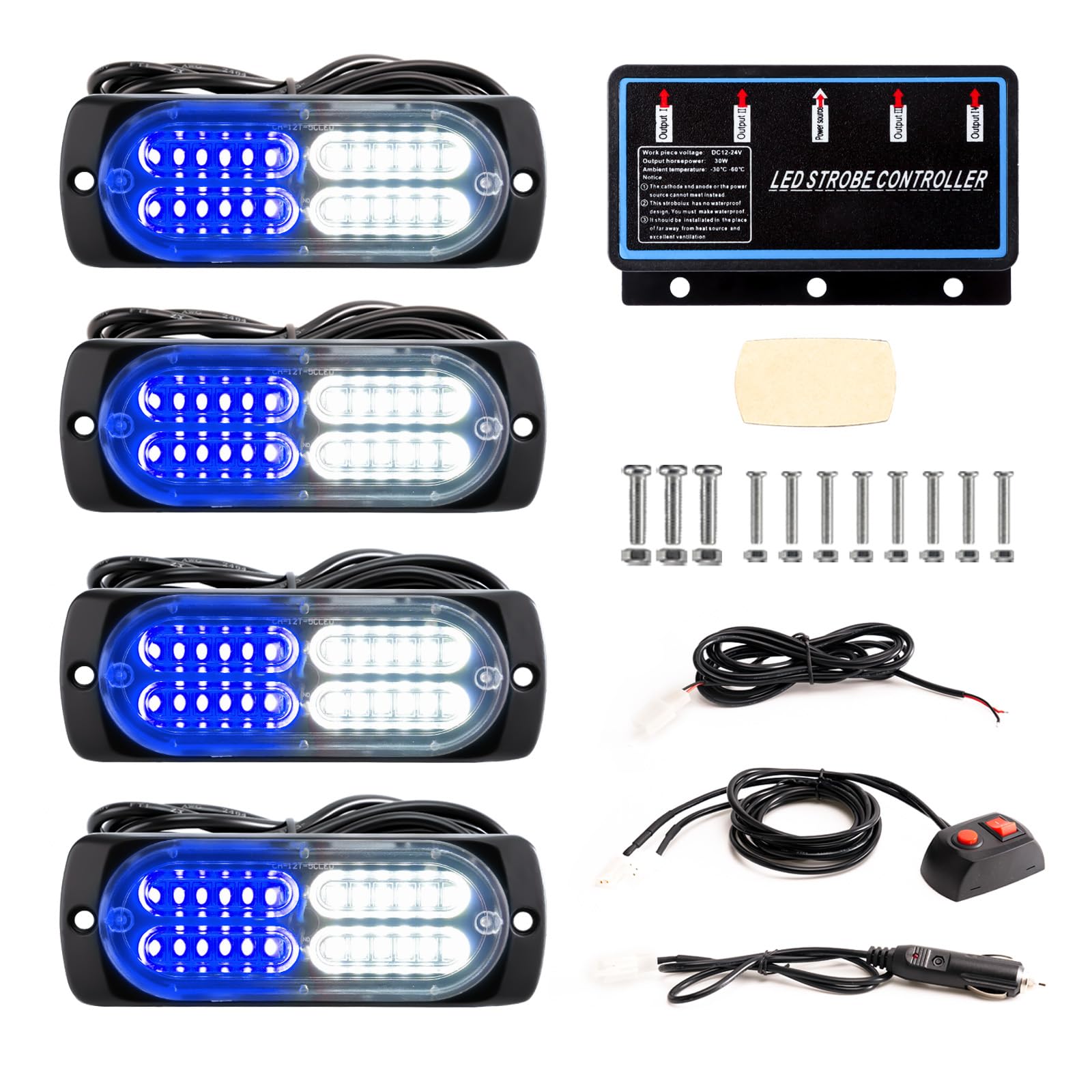 4-pcs Sync Feature Emergency Strobe Lights for Trucks, Vehicles, Car