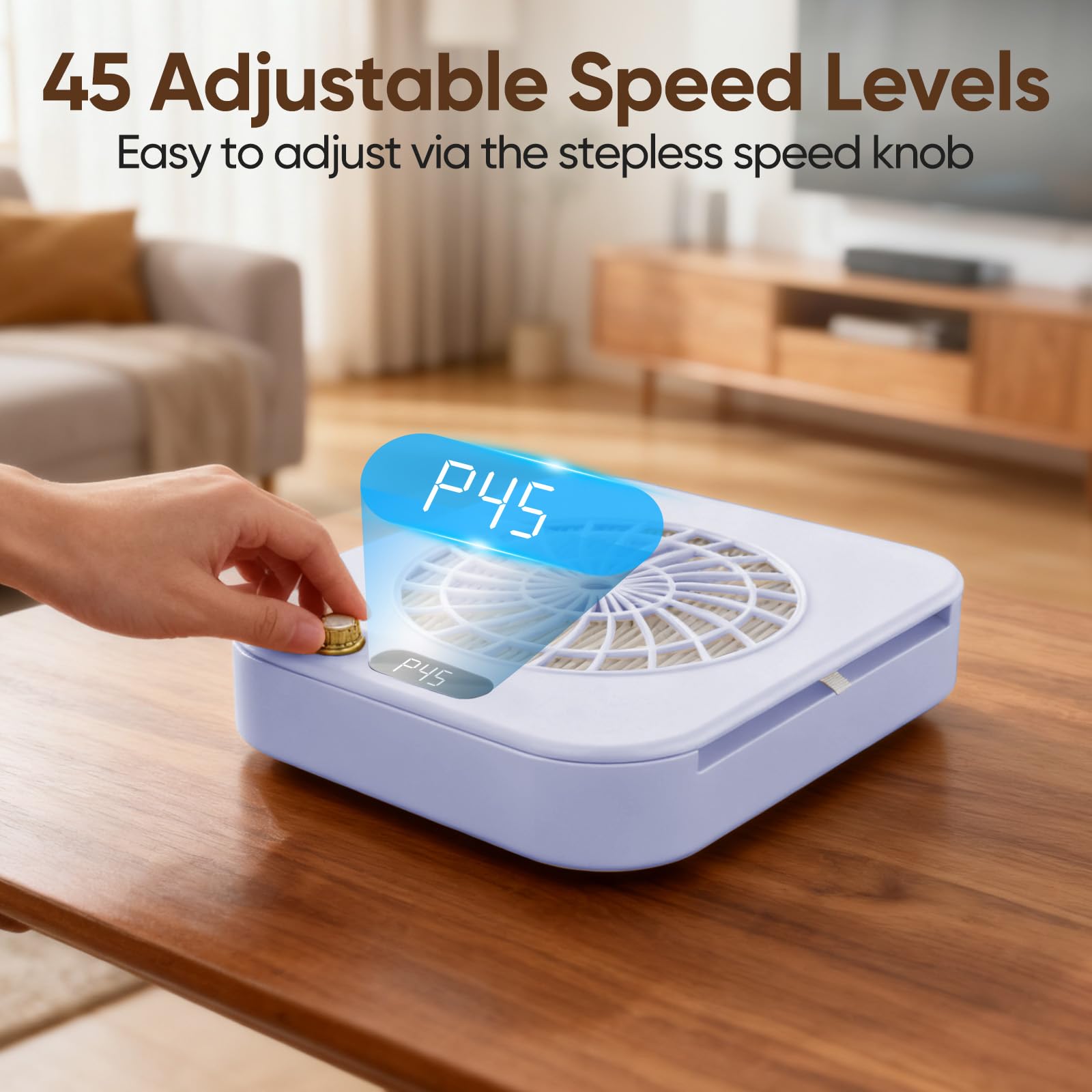 Aspiratore Professionale per Polvere da Unghie con Aspirazione Potente 360°, 45 Livelli di Velocità & Filtro Riutilizzabile, 160CFM 4300RPM Estrattore di Polvere Silenzioso