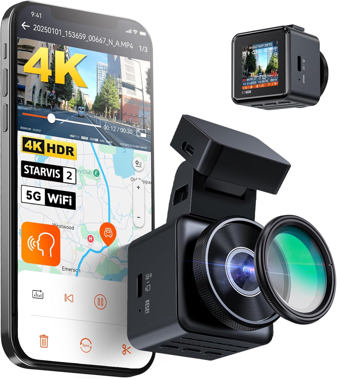 Vantrue E1 Pro 4K Mini Dash Cam Front, STARVIS 2 PlatePix HDR Night Vision Car Camera, Built-in 5G WiFi GPS, 1.54'' IPS Screen, Voice Control, 24/7 Buffered Parking Mode, Support 1TB Max - Image 9