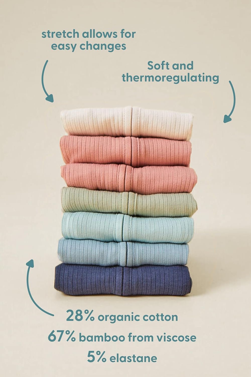 Mori Baby Unisex Premium Leggings in Ribbed Ecru - Casual Stretchy Pants with Stylish Cuffs and Elastic Waist - Viscose from Bamboo and Cotton Blend - 3-6 Months - Image 4