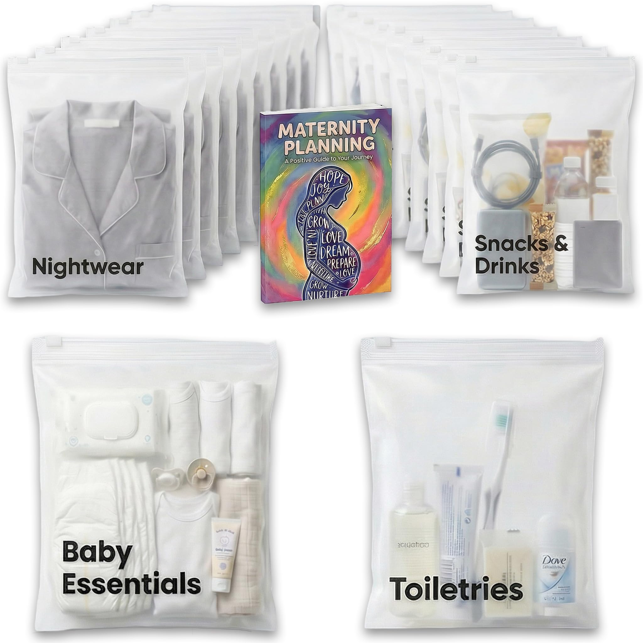 21x Maternity Hospital Bag Organiser Pouches, Includes Planner Book, Large Zip Lock Bags For Maternity Essentials And Baby or Mother, Pregnancy Hospital Bag | Pregnancy Essentials | Baby Shower