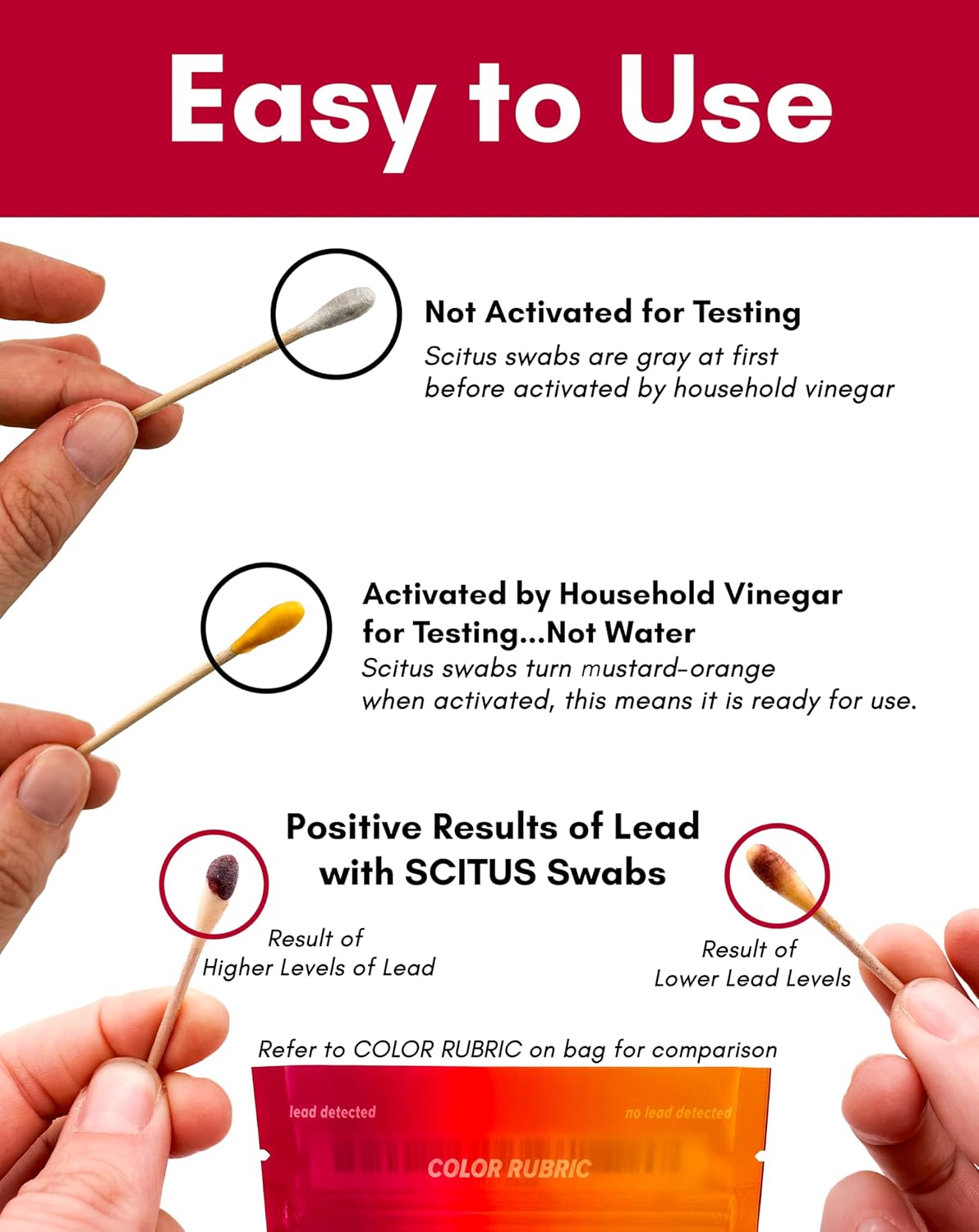 Scitus Know, Understand Lead Test Kit (300 Rapid Testing Swabs) 30-Second Results, Vinegar Activated, Home Use for Painted Surfaces, Walls, Trim, Doors, Furniture