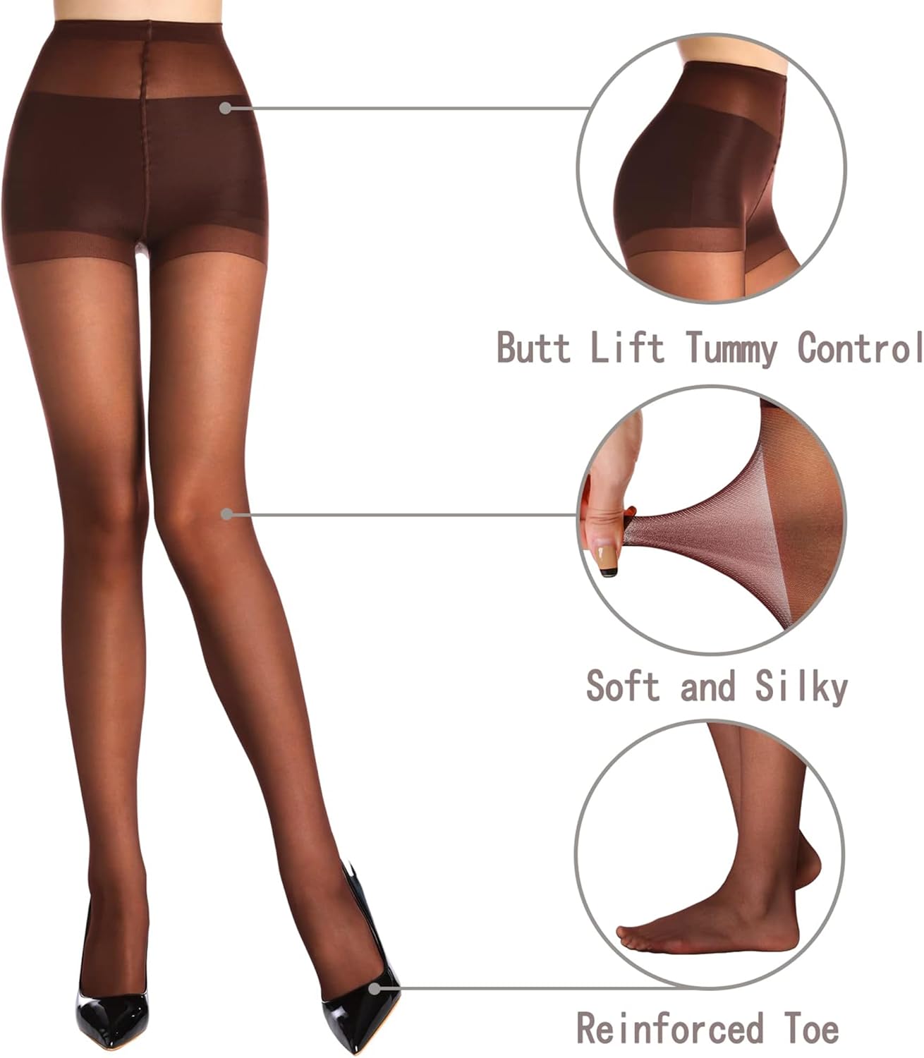 HA WA 3 Pairs Sheer Tights for Women, 20 Denier Nylon Control Top Pantyhose with Reinforced Toes - Image 2