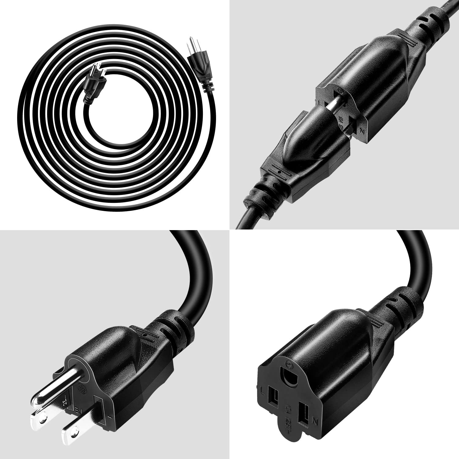 Short Power Extension Cord Outlet Saver, 15 Amp to 20 Amp Plug Adapter Cord (10FT)
