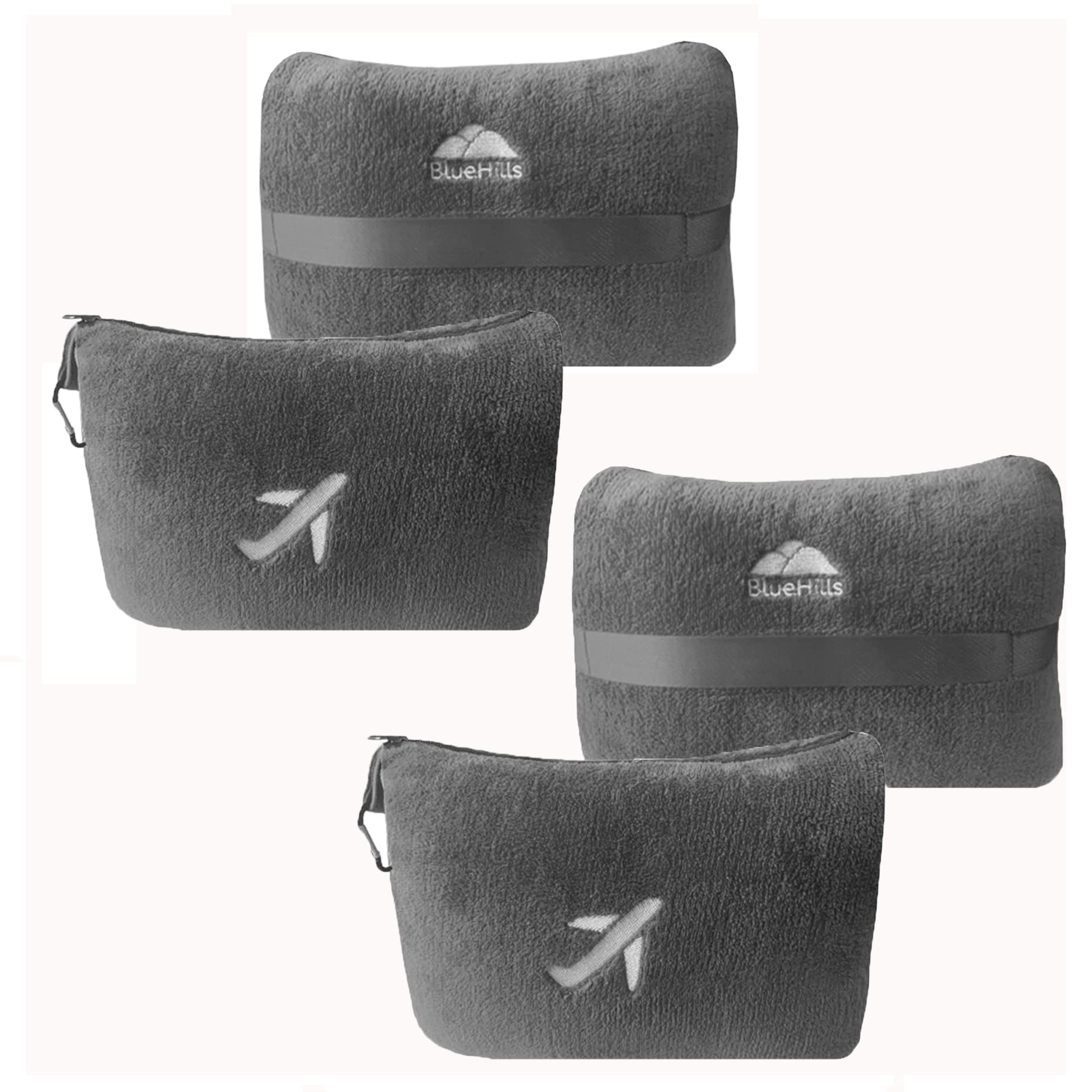 Amazon.com: BlueHills 2 Pack Travel Blanket Pillow in Mini Soft Case  Premium Plush Airplane Blanket in Soft Bag Compact Pack with Luggage Belt  and Backpack Clip - Grey Gray M21 : Home