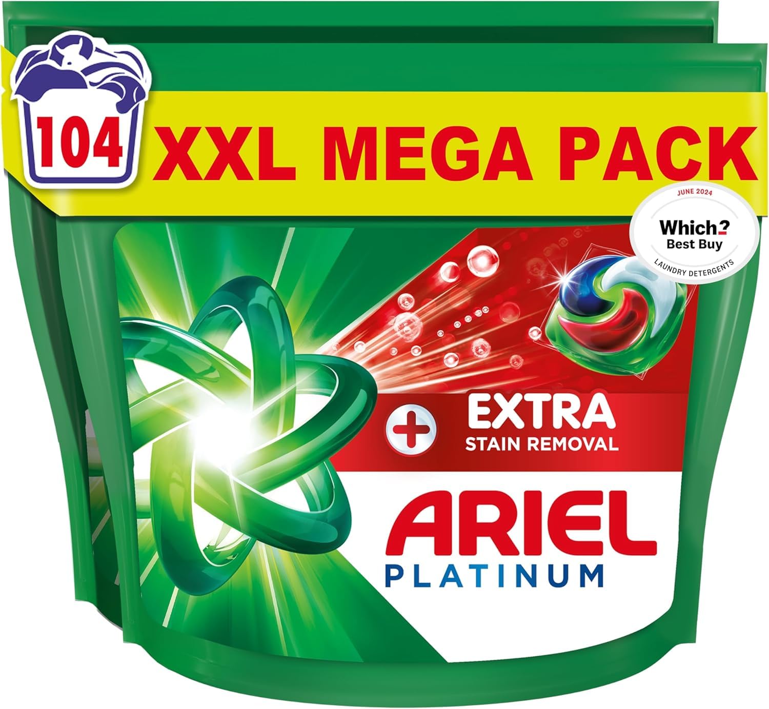 Ariel Platinum PODS® Laundry Detergent Capsules, 104 Washes (52 x 2) – Extra Stain Removal, Removes 7-Day Dried-In StainsAriel Platinum PODS® Laundry Detergent Capsul…