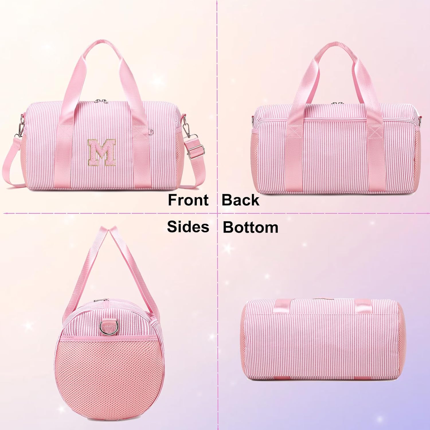 Girls Gym Bag Dance Bags Personalized Initial Ballet Bags Travel Tote with Adjustable Straps,Birthday Gifts for Women Girls Kids Teens (Pink-M)