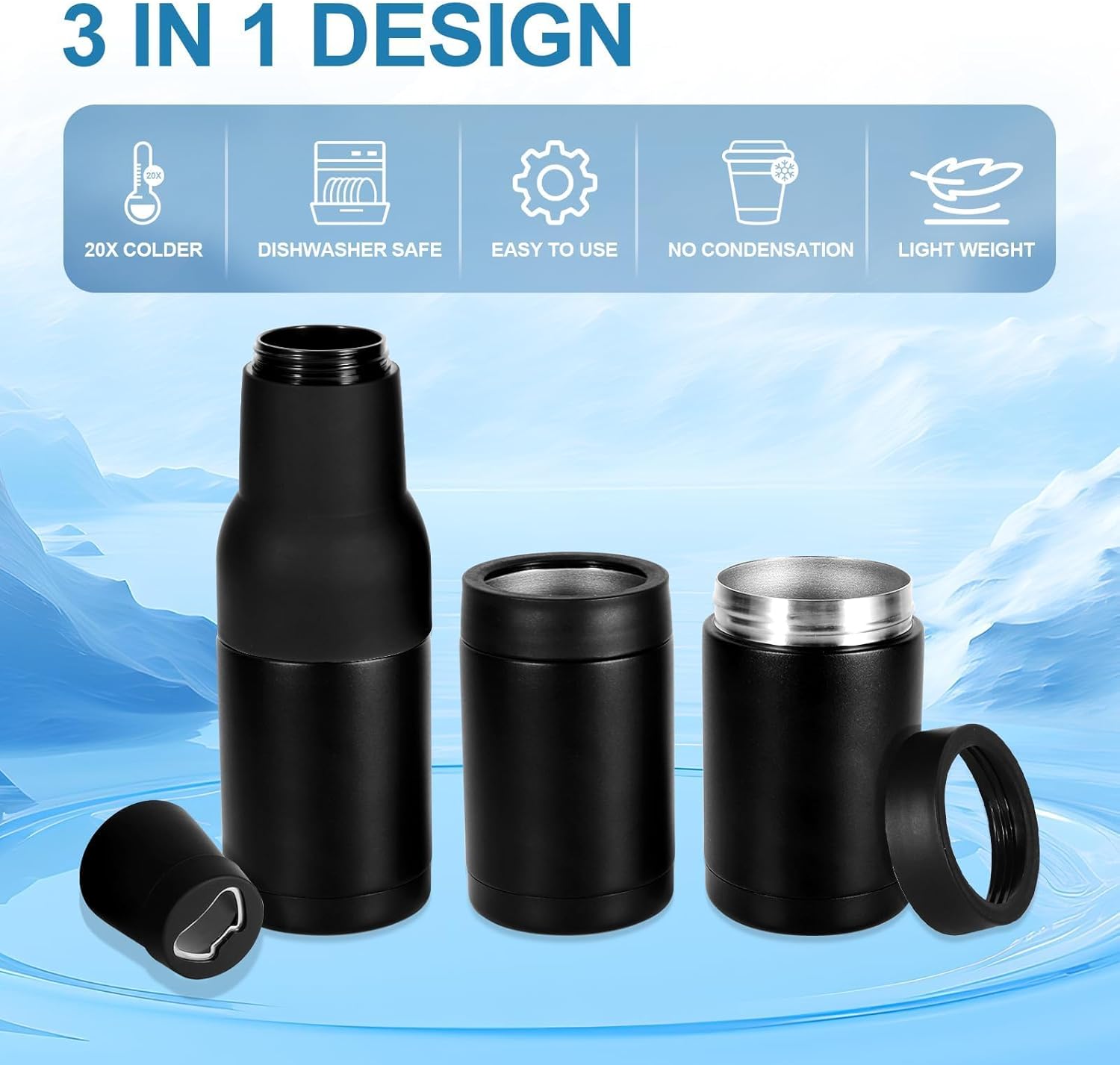 12Oz - Hgkeke Frosty Beer Holder Double Walled Stainless Steel Beer Bottle Insulator Holder Slim Can Cooler and Beer Bottle with Beer Opener Vacuum Insulated - Nice Gift for Men - Midnight Black - Image 4