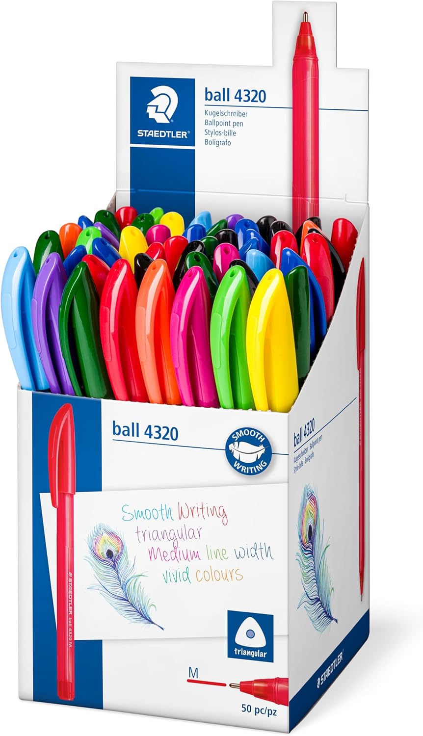 STAEDTLER 4320 MKP50 Stick Rainbow Ballpoint Pen - Assorted Colours (Tub of 50)