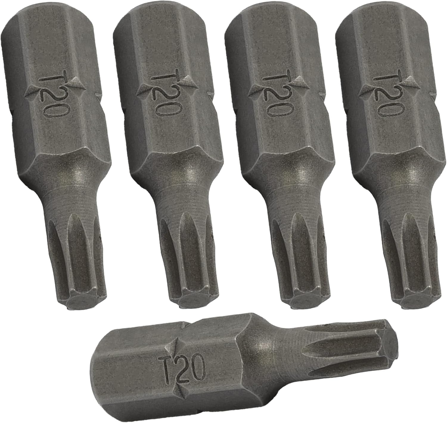 AERZETIX - C62125 - Set of 5 1/4'' Star T20 6 Sides Screw Bits - Length 25 mm - Ratchet Wrench Wrench Socket Screwdriver Mechanical Hardware - S2 Steel
