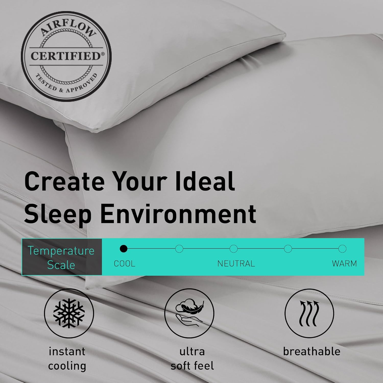 Bedgear Ver-Tex Sheet Set – Cooling Bed Sheets, Ultra-Soft Feel, Powerband Secure Fit – Fitted Sheet, Flat Sheet, and 2 Pillowcases – Cooler Fabric, Breathable, Comfortable Bedding, Queen, Light Grey