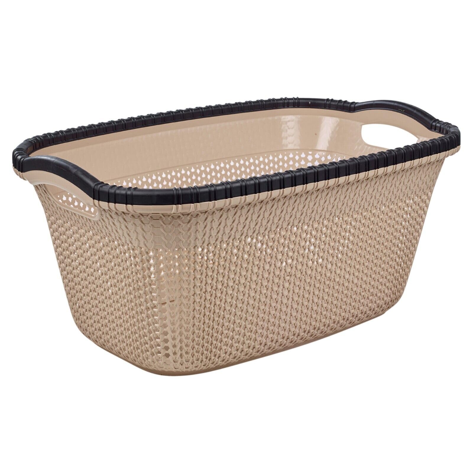 URBNLIVING Violetta Plastic Rattan Laundry Clothes Basket Storage Hamper with Handles (Cappuccino, 40L)