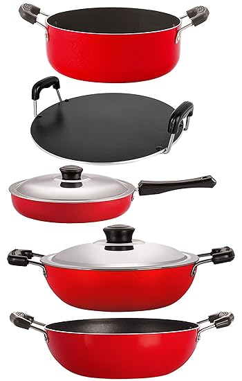Nirlon Non-Stick Aluminium Flat Base Gas Compatible 5 Piece Cooking Utensils Combo Set Offer