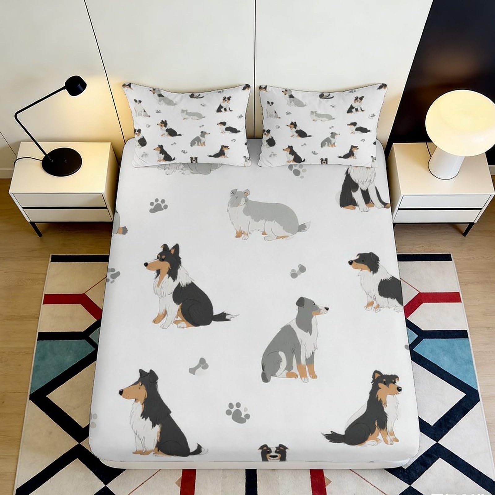 Qjzxknhpgr Style-4 3D Printed Collie Dog Pattern Fitted Sheet Microfiber Soft Breathable Cartoon Puppy Mattress Cover For Bedroom Dorm Decor 90X200x25cm