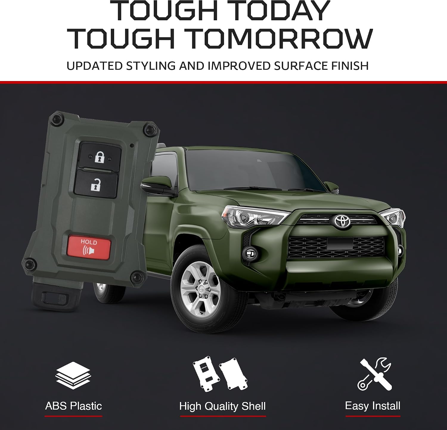 AJT DESIGN Replacement Key Fob Case Compatible with Toyota Tacoma, Tundra, 4Runner V1, Injection Fob V1.5 - Army Green