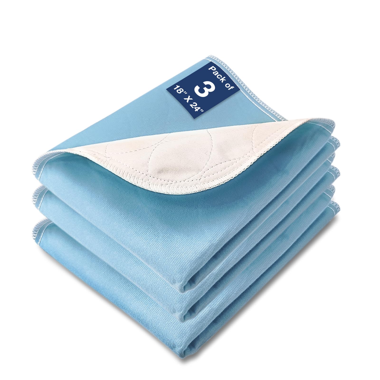 Washable Waterproof Underpads, 24" x 18" (3 Pack) Heavy Absorbency Reusable Incontinence Pads for Chair, Bassinet, Crib, Car Seat, Sofa, Wheelchair