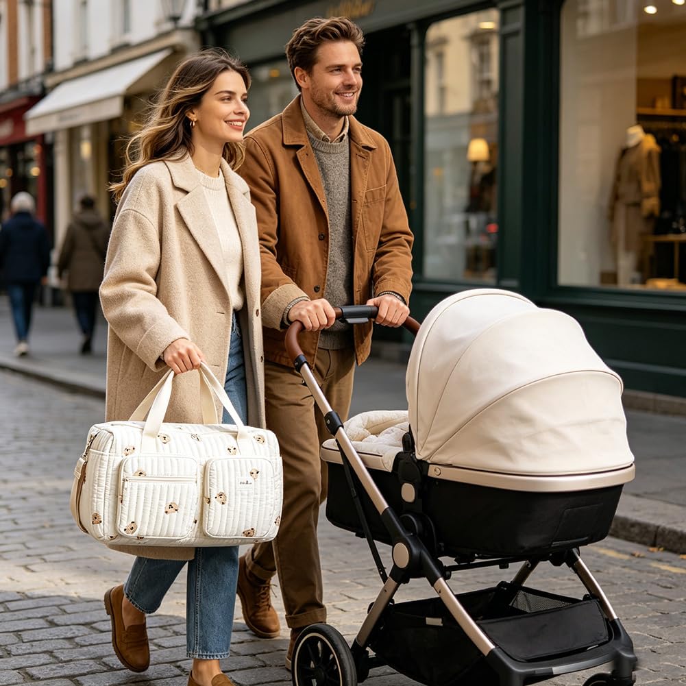 Borsa fasciatoio versatile, 48 × 22 × 26 cm, leggera e imbottita, in cotone, borsa da viaggio, borsa per neonati e borsa premaman per gravidanza, cura del bambino, weekend