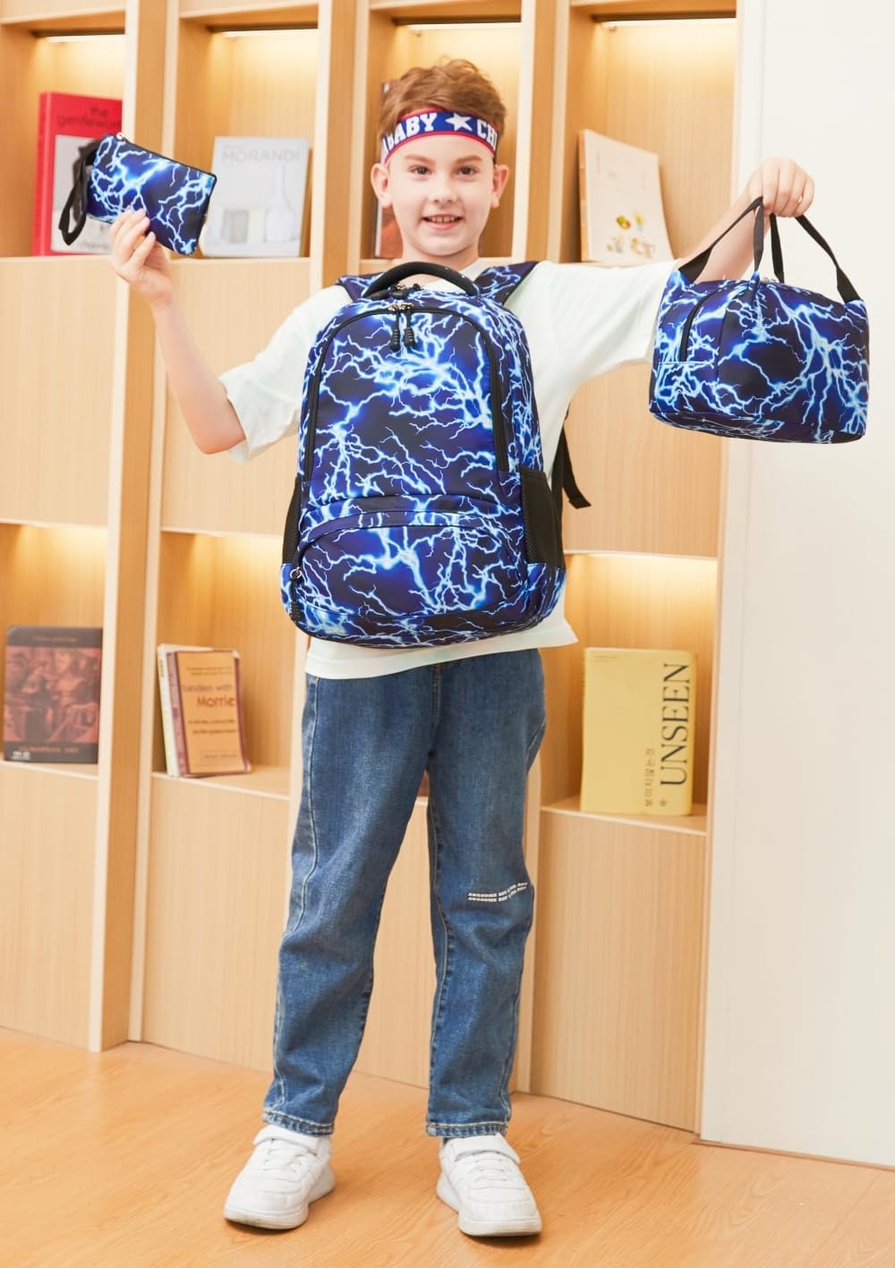 Backpack for Boy Middle School Lightning Bookbag Durable Student Teenager Sturdy Lightweight Waterproof (3-Blue Lightning) - Image 2