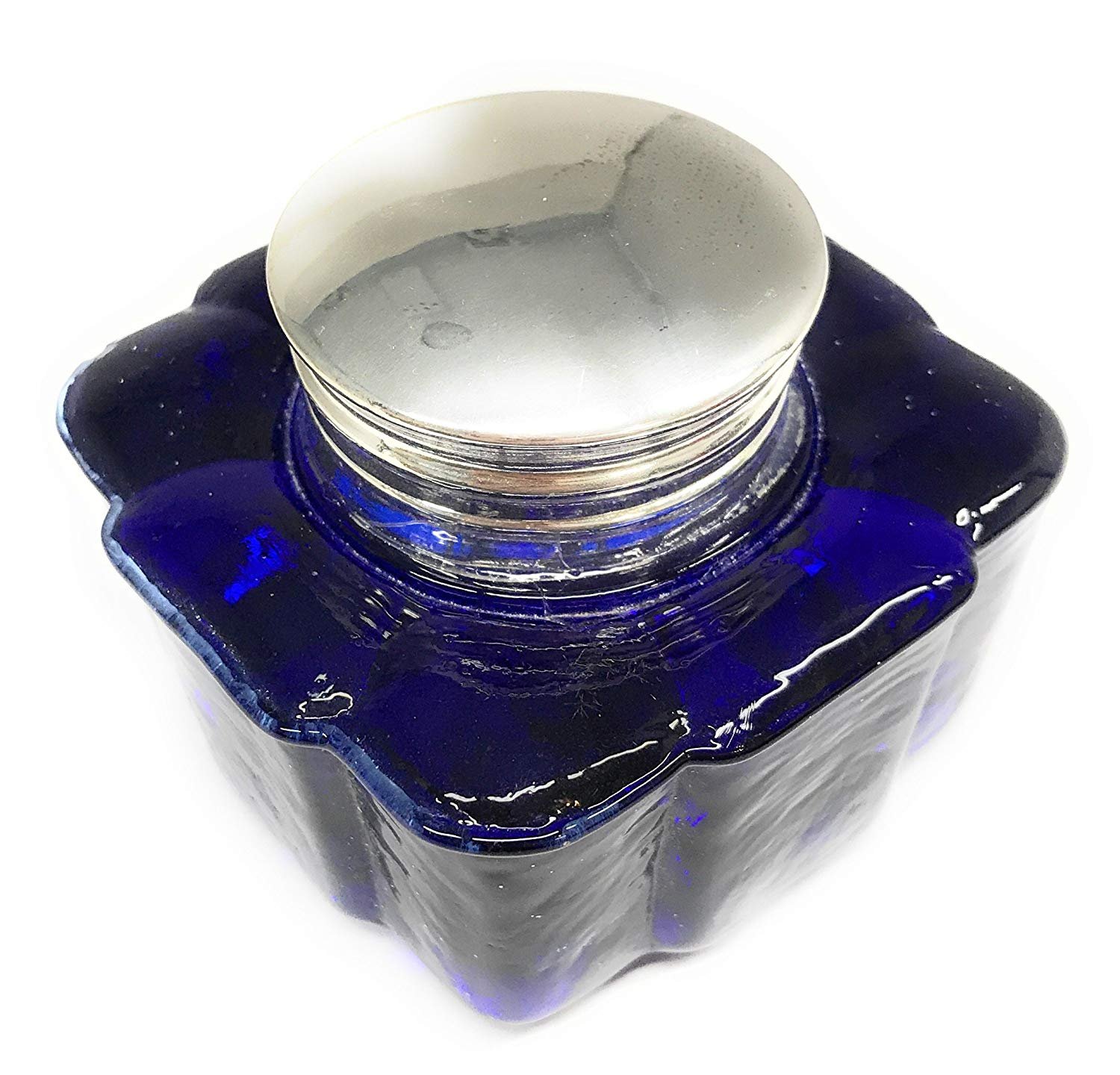 Madison Bay Company Fluted Square Glass Inkwell, Cobalt Blue, 2.875 Inches Square by 2.5 Inches Tall