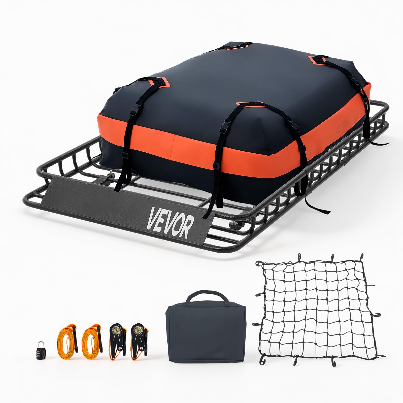 VEVOR Dachkorb Auto 1371 x 864 x 102 mm Dachträgerkorb (Q195-Legierungsstahl) mit Wasserdichter Tasche (Oxford) und Ratschengurten 90,72 kg Tragkraft Dachgepäckträger für SUV LKW Pkw Autodachkorb