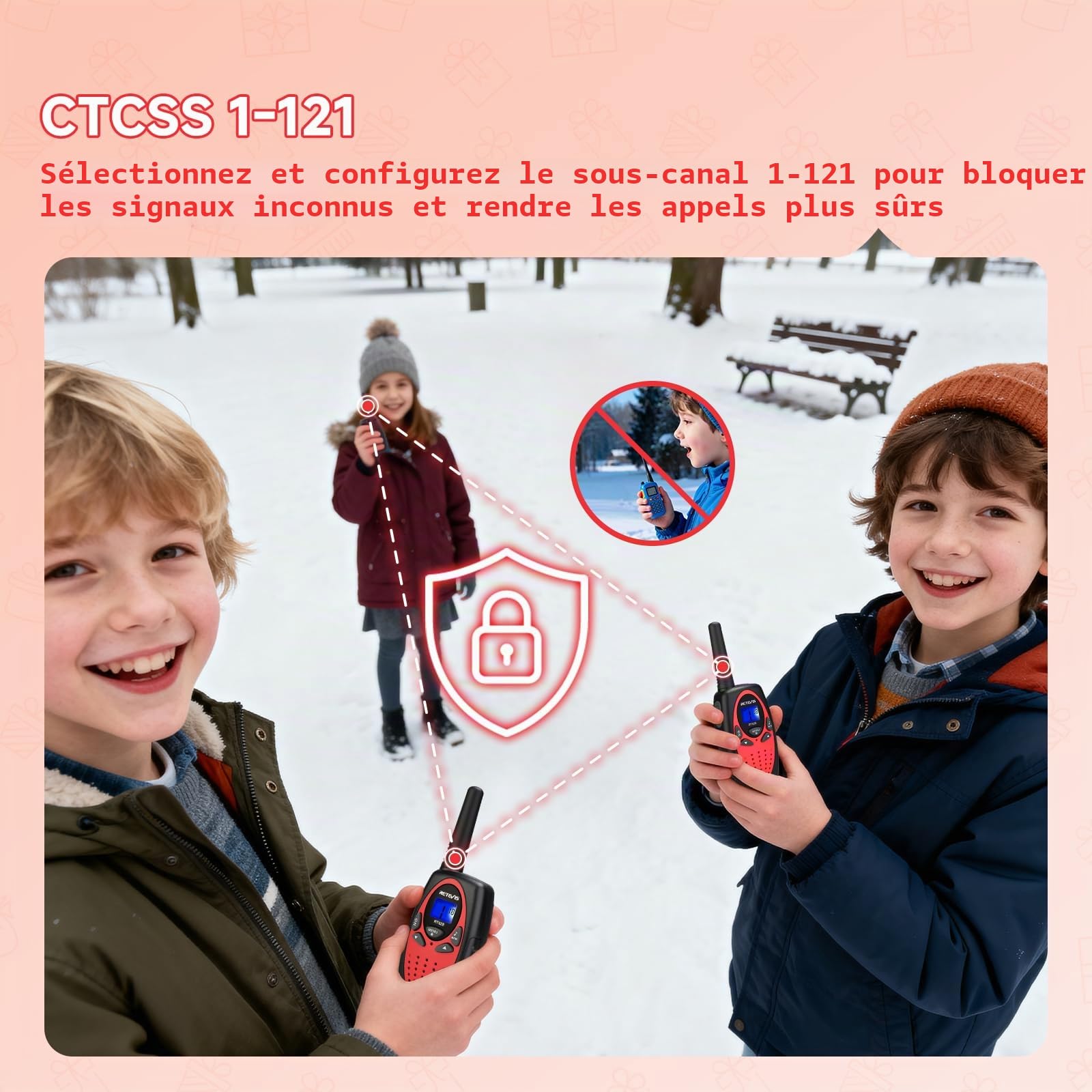 Retevis RT628 Talkie Walkie Longue Portée, Lot de 4 Talkie Walkies Enfants Adultes 8 Canaux VOX, PMR446, Facile à Utiliser, Walkie Talkie pour Camping, Randonnée, Fêtes et Aventure (2 Paires, Rouge)