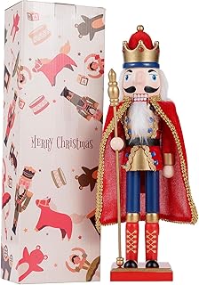 14.8 inch Christmas Decorations Nutcracker Ornaments，Wooden Nutcracker Figures,Festive Collectible Nutcracker Gift for Indoor Winter Table Desktop Fireplace Decorations （Cane）