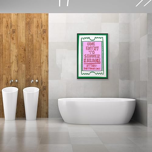 Miniatura 6 de Divertida impresión artística de pared de baño, póster de karaoke para ducha, decoración retro de baño, ilustración de dibujos animados rosa y Baño